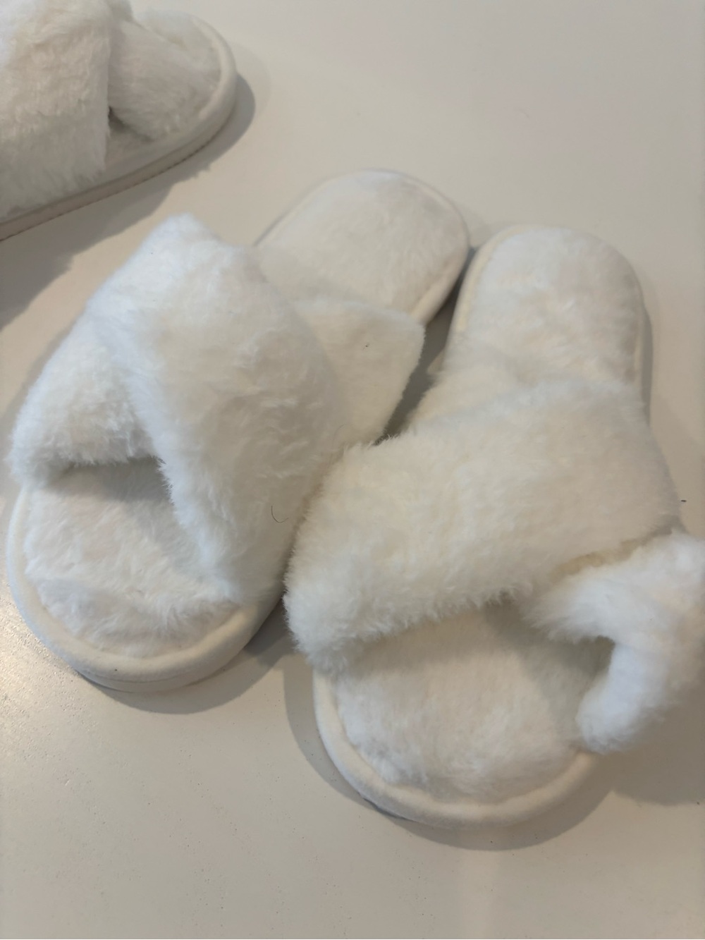 Fluffy Slide on White Slippers